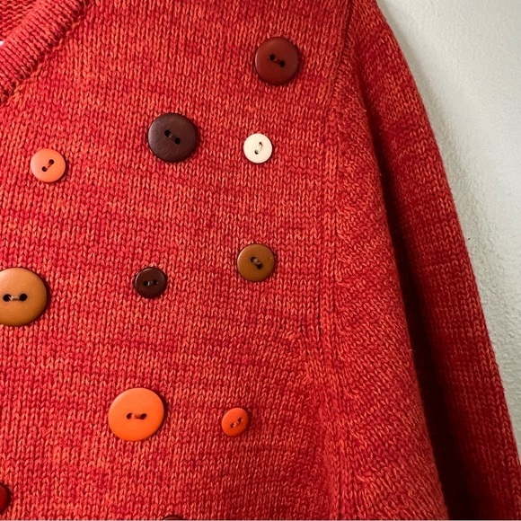 Tulchan Cotton V Neck Sweater Orange Sz M Buttons Teacher Artsy Student Retro - Picture 7 of 11